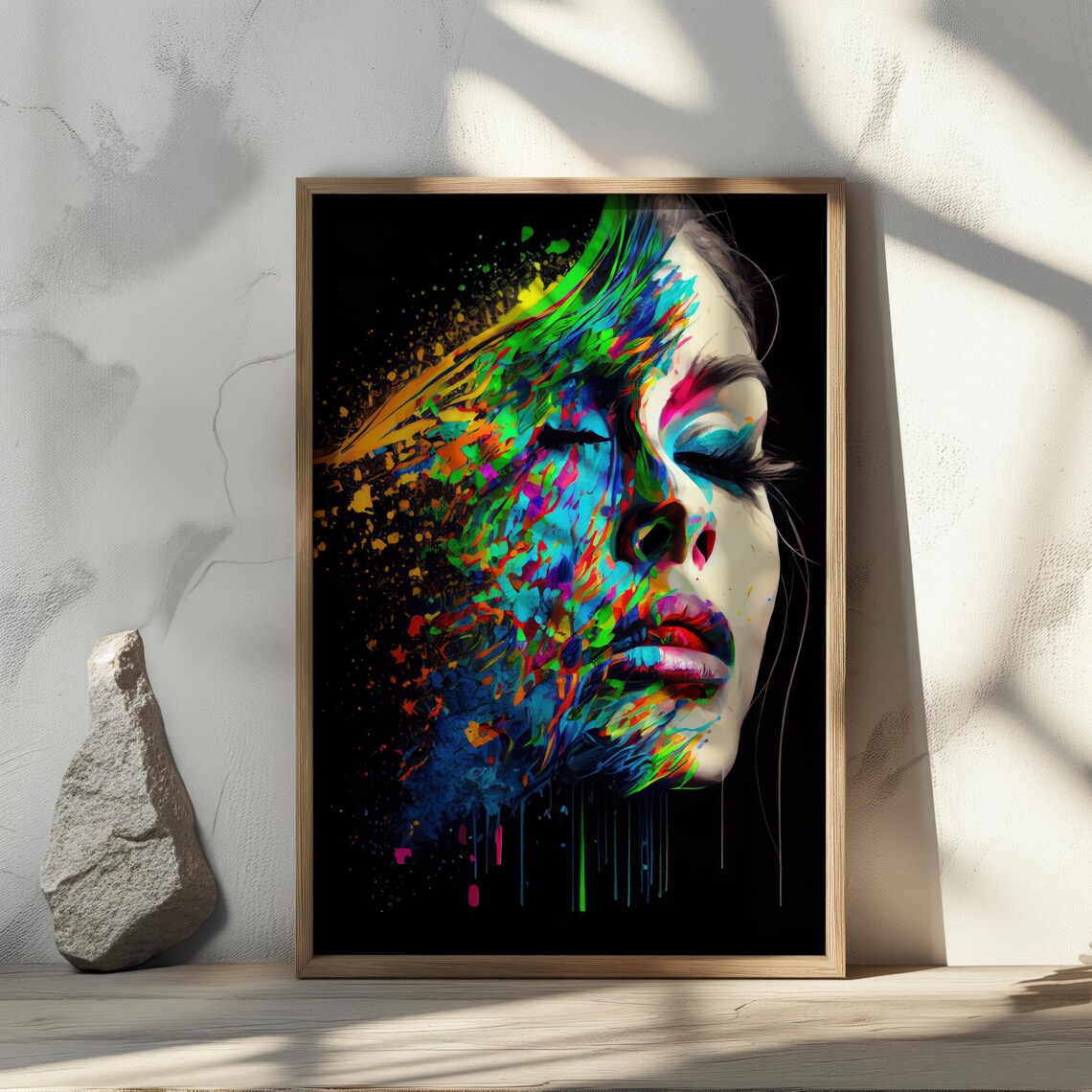 Colorful Neon Paint Splash Woman Portrait Abstract Expressionist Art Poster - Image 2