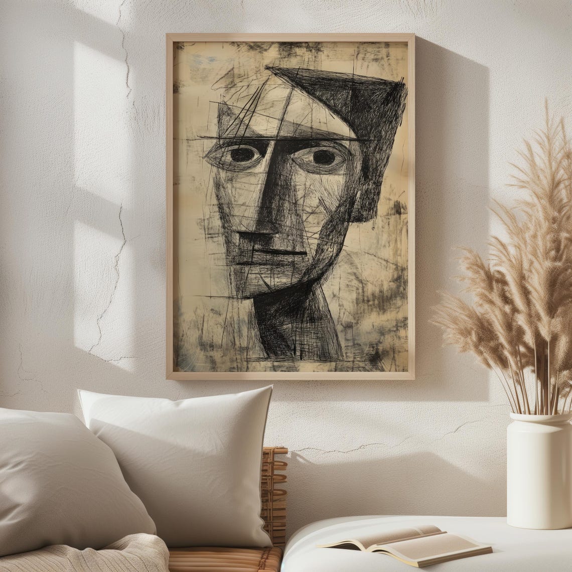 Fragmented Face Cubist Portrait Sketch Black Ink Expressionist Poster - Image 8