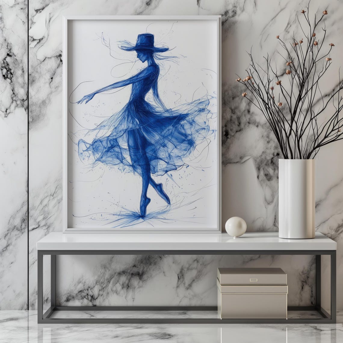 Elegant Dancer Line Art Monochromatic Blue Illustration Capturing Grace Movement In Simplified Forms Wall Art Art - Image 7