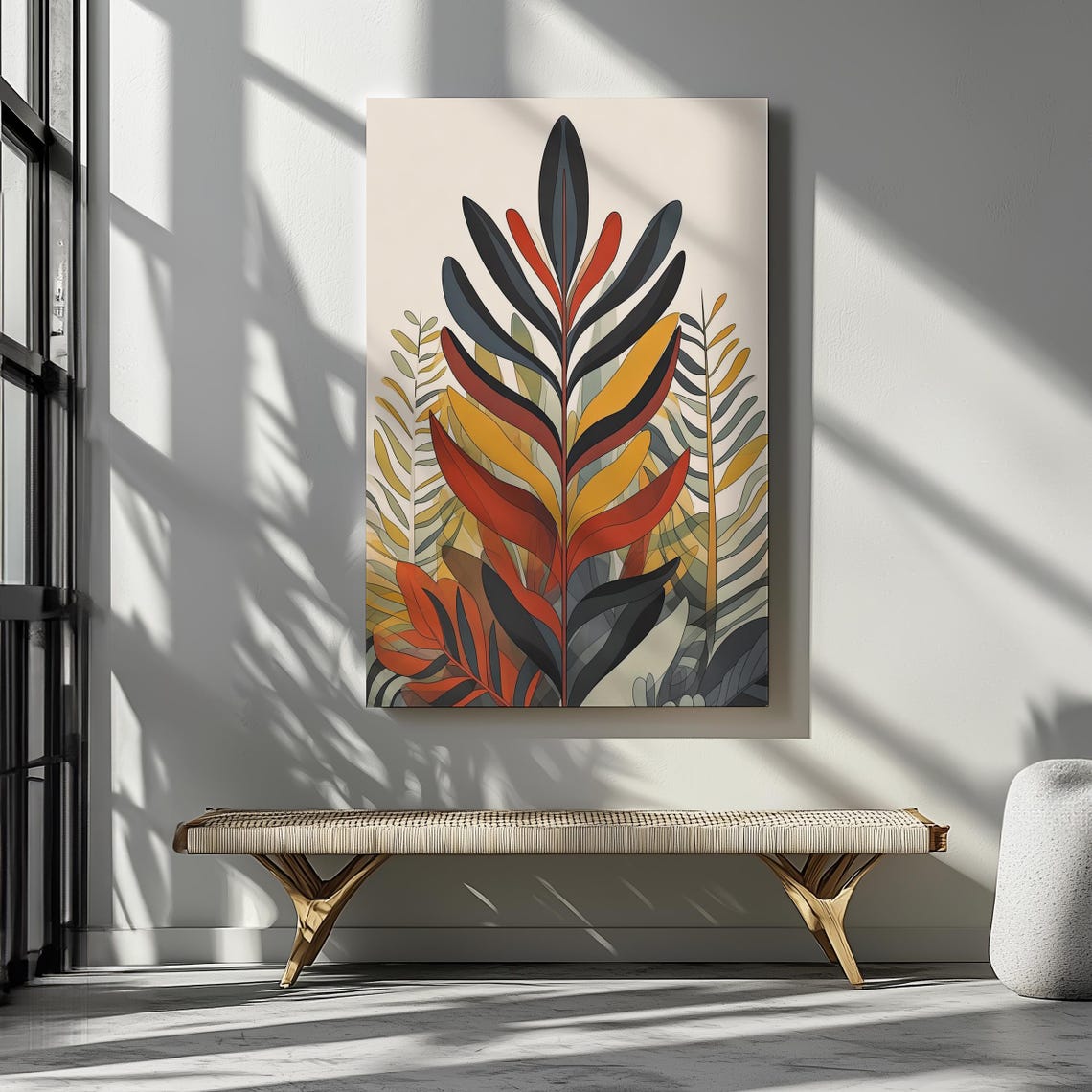 Warm Autumn Leaf Abstract Botanical Symmetric Earthy Tones Art Poster - Image 3