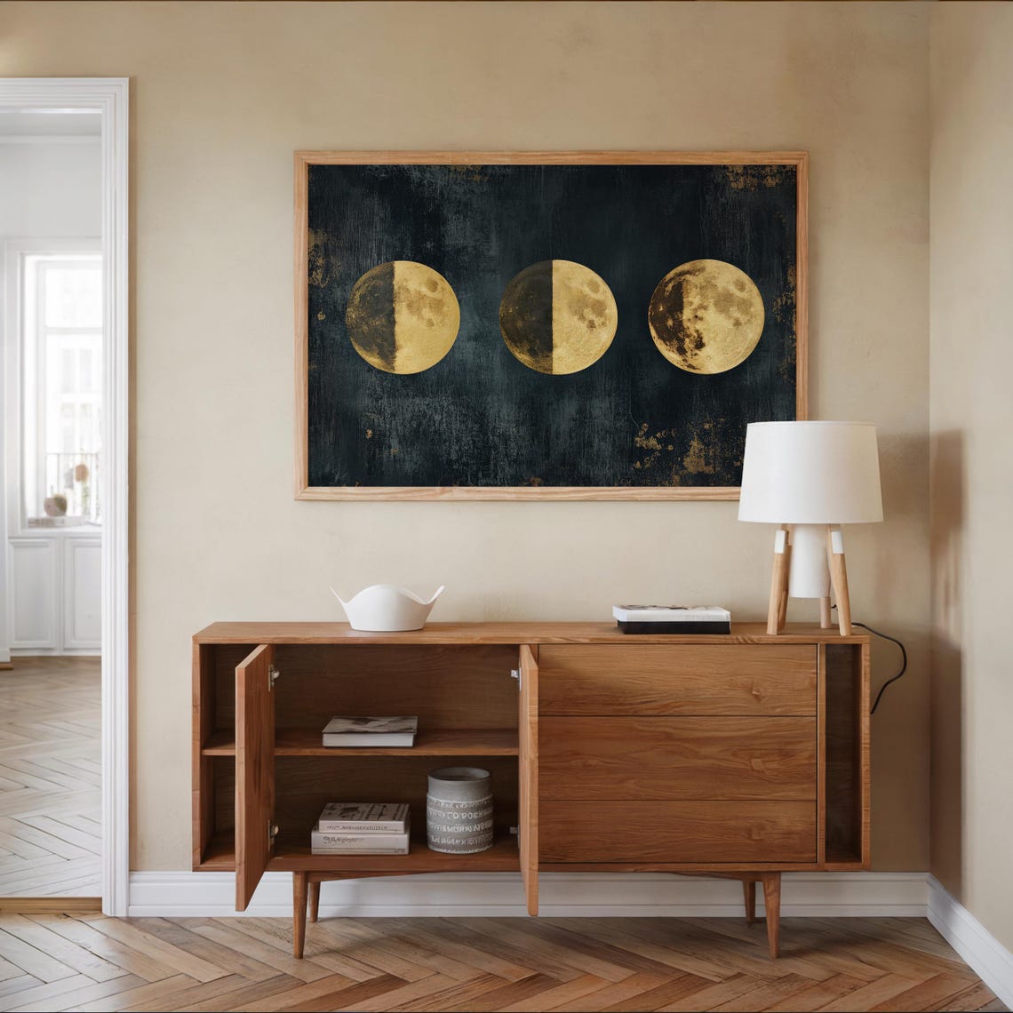 Gold Foil Moon Phases Print Set Minimalist Celestial Wall Art Modern Lunar Decor Dark Textured Background Home Decor - Image 7