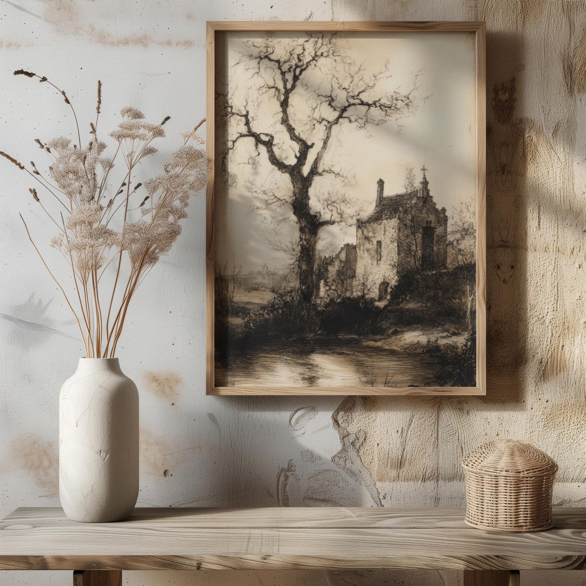 Gothic Abbey Ruins Vintage Black White Engraving Haunted Manor Poster - Image 7