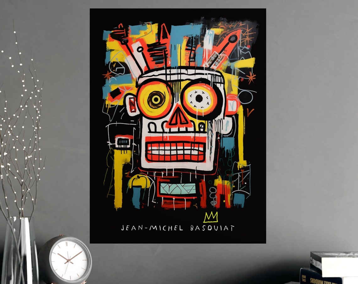 Jean-Michel Basquiat Style Skull Neo Expressionist Black Art Print - Image 4