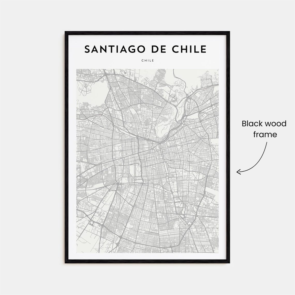 Santiago de Chile Minimalist Monochrome City Map Retro Travel Poster - Image 3