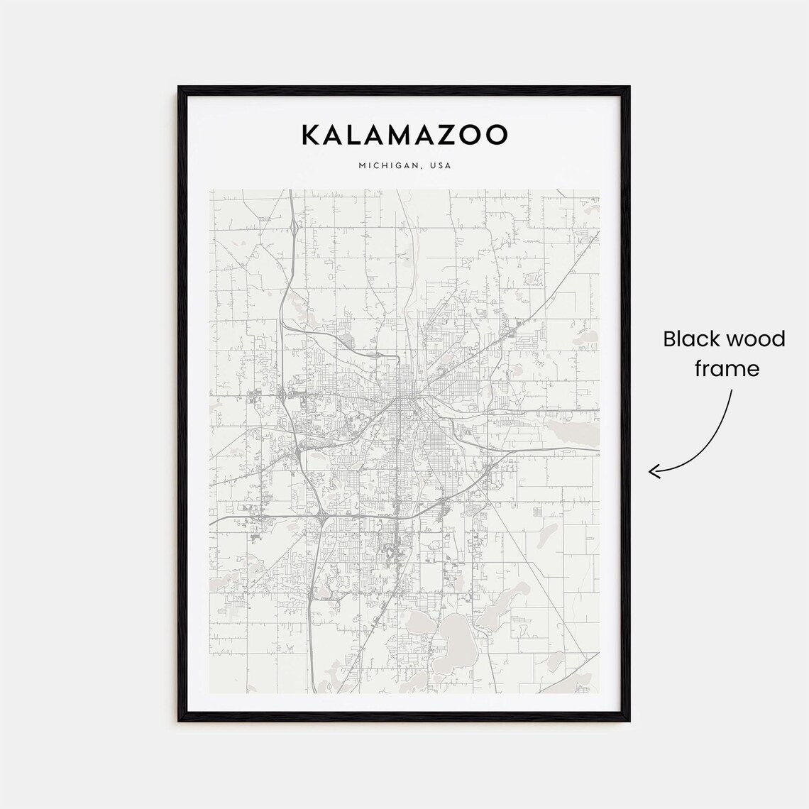 Kalamazoo Michigan USA Minimalist City Street Map Line Art Print - Image 3