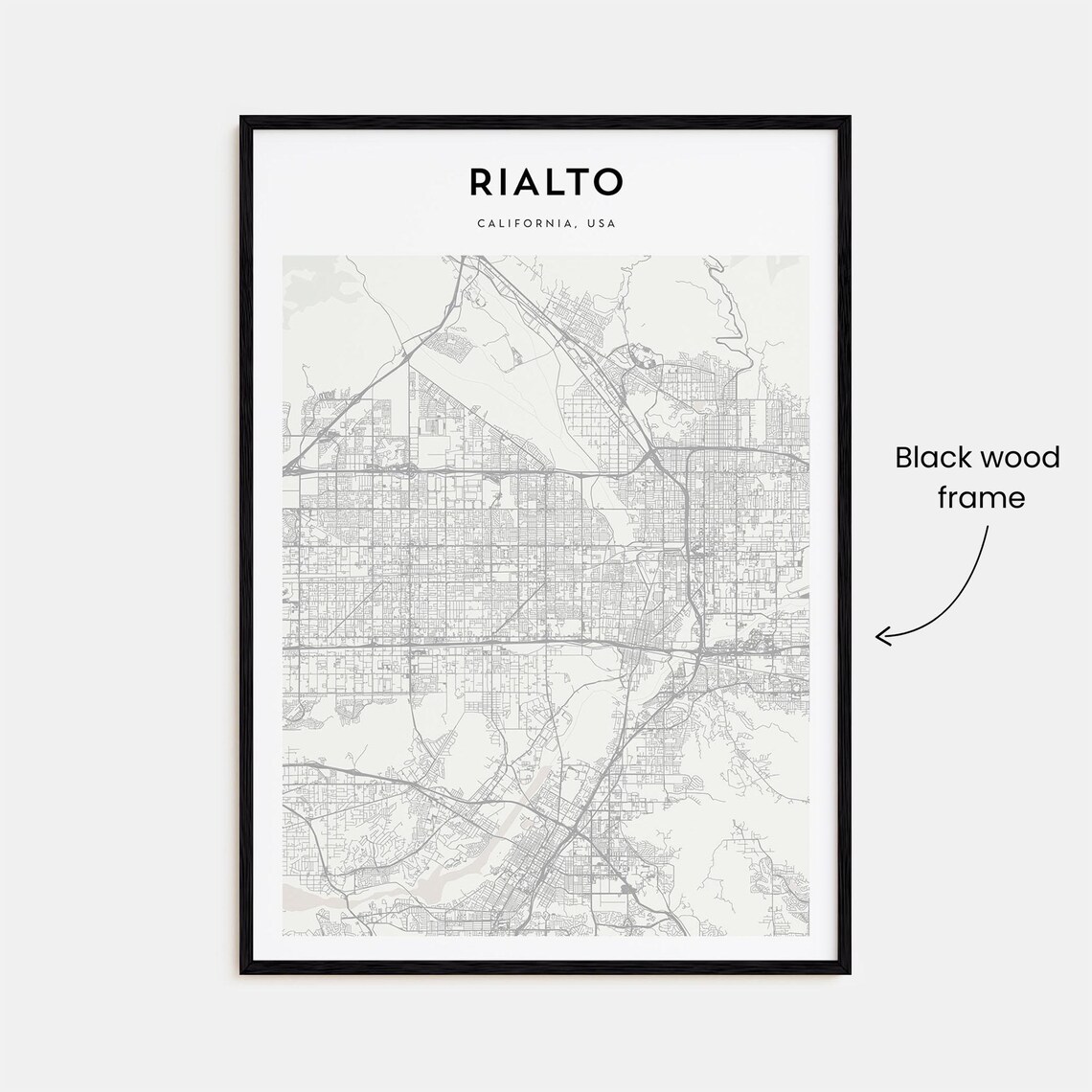 Rialto California USA Minimal City Street Map Black White Art Poster - Image 3