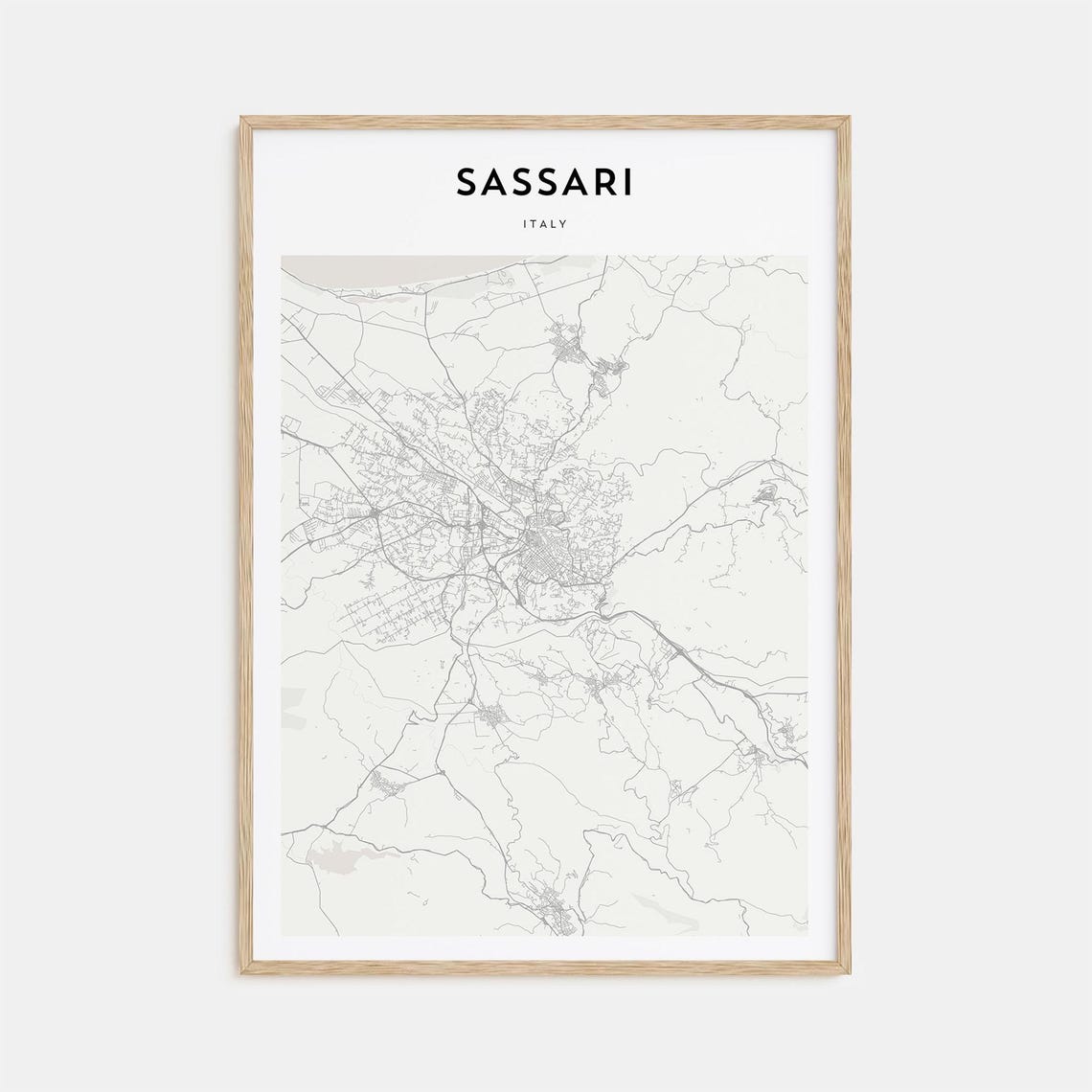 Sassari Italy Minimalist City Street Map Monochrome Art Poster