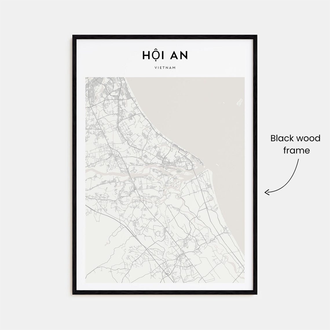 Hoi An Vietnam Minimalist Beige Coastal City Map Wall Decor Poster - Image 3