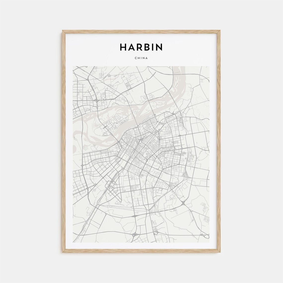 Modern Harbin China Minimalist City Street Map Wall Decor Poster