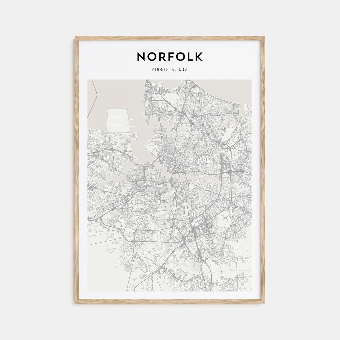 Norfolk Virginia USA Detailed Street Map Minimalist Modern Poster
