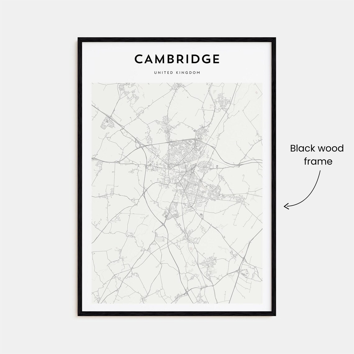 Cambridge United Kingdom Minimalist Black White City Map Street Poster - Image 3