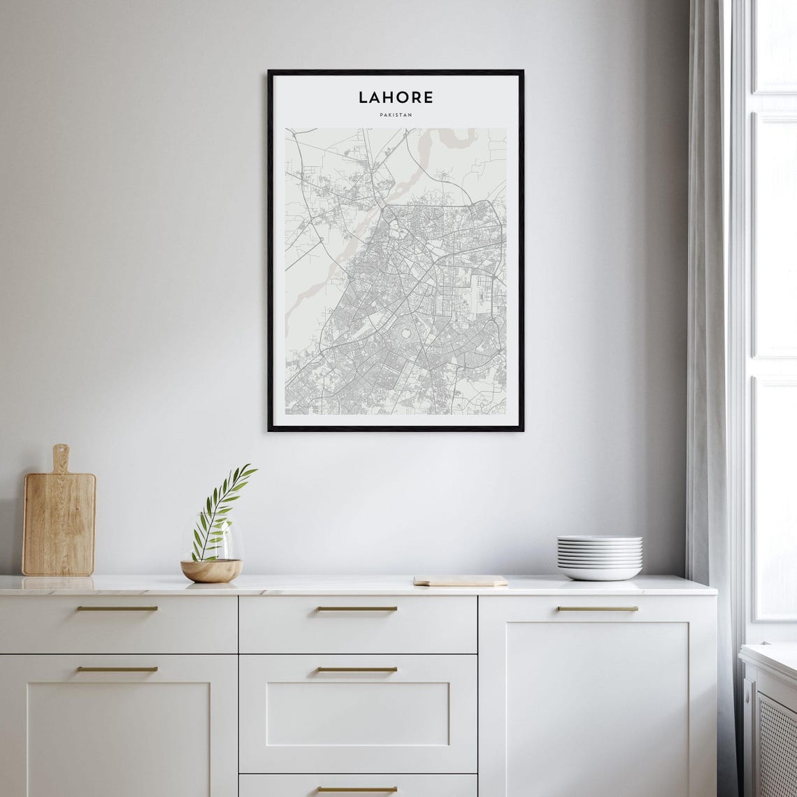 Lahore Pakistan Dense Urban Minimalist Beige Street Map Poster - Image 2