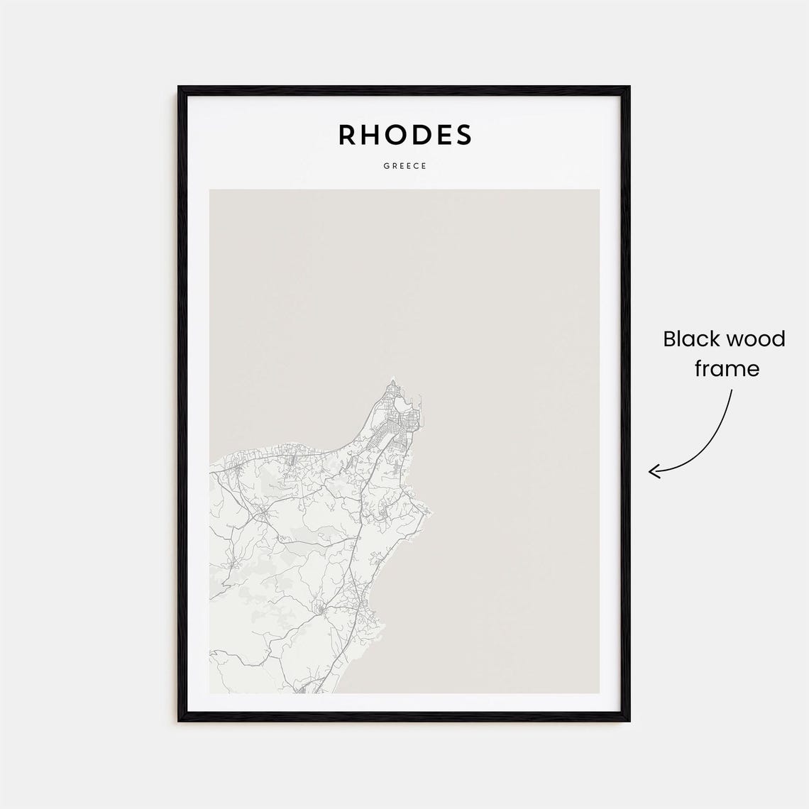 Rhodes Greece Island Minimalist Street Map Poster with Bold Typography - Image 3