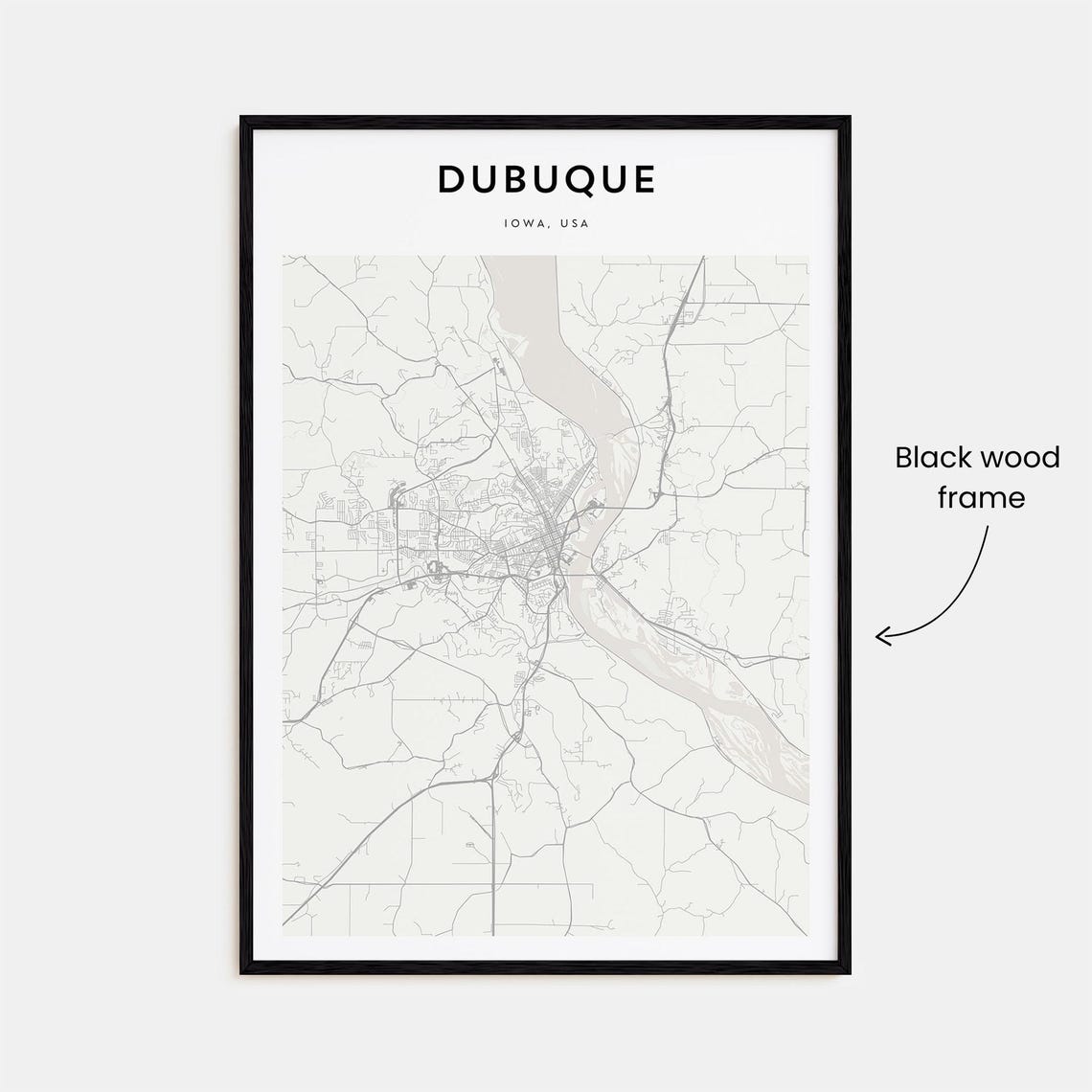 Dubuque Iowa USA Minimalist Black White City Map Home Decor Poster - Image 3