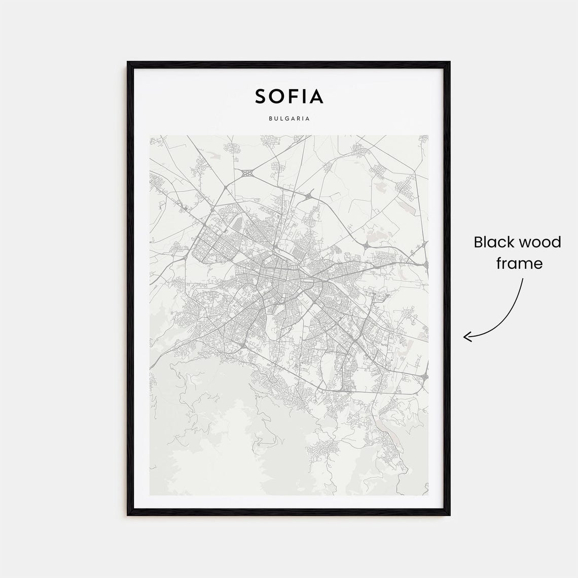 Modern Minimalist Sofia Bulgaria Capital City Street Map Poster - Image 3