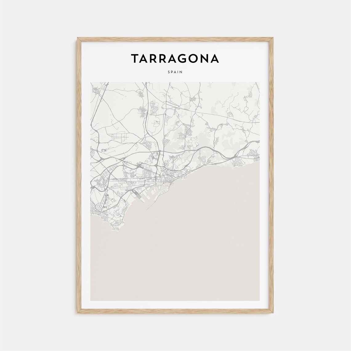 Tarragona Spain Minimalist Black White City Street Map Print