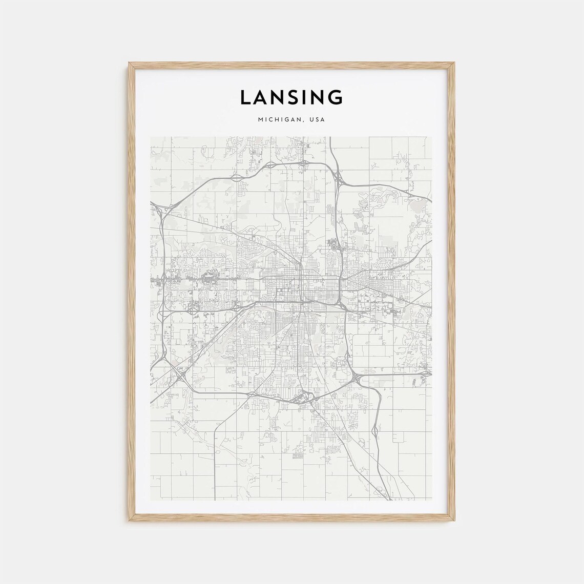 Lansing Michigan USA Minimalist City Street Map Line Art Print