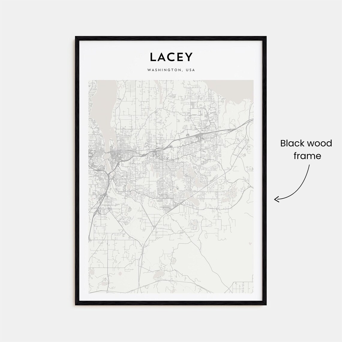 Lacey Washington USA Minimalist City Street Map Line Art Print - Image 3