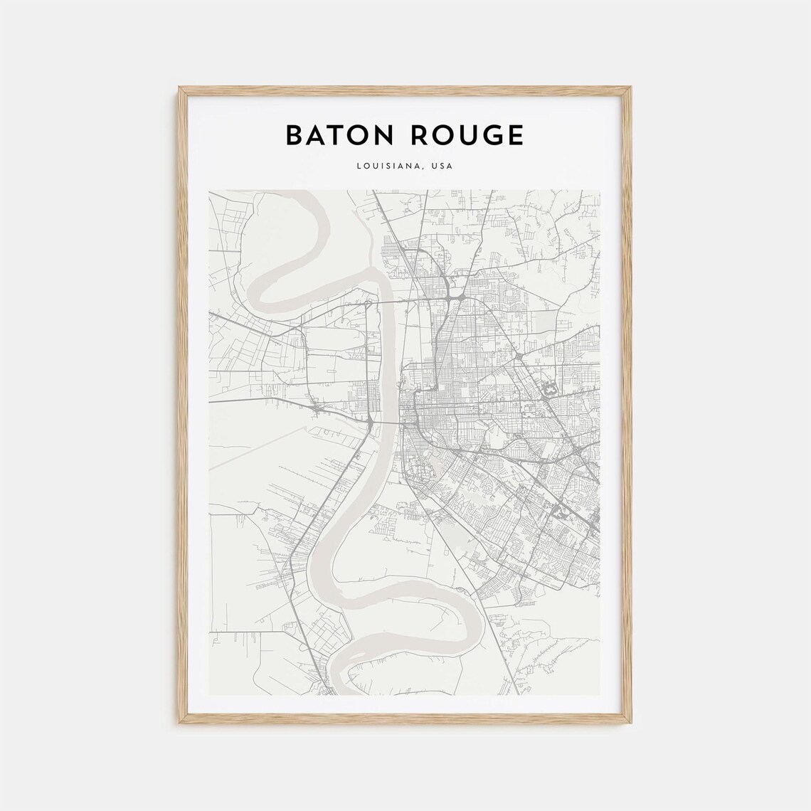 Baton Rouge Louisiana USA Minimal Line Art City Map Wall Print