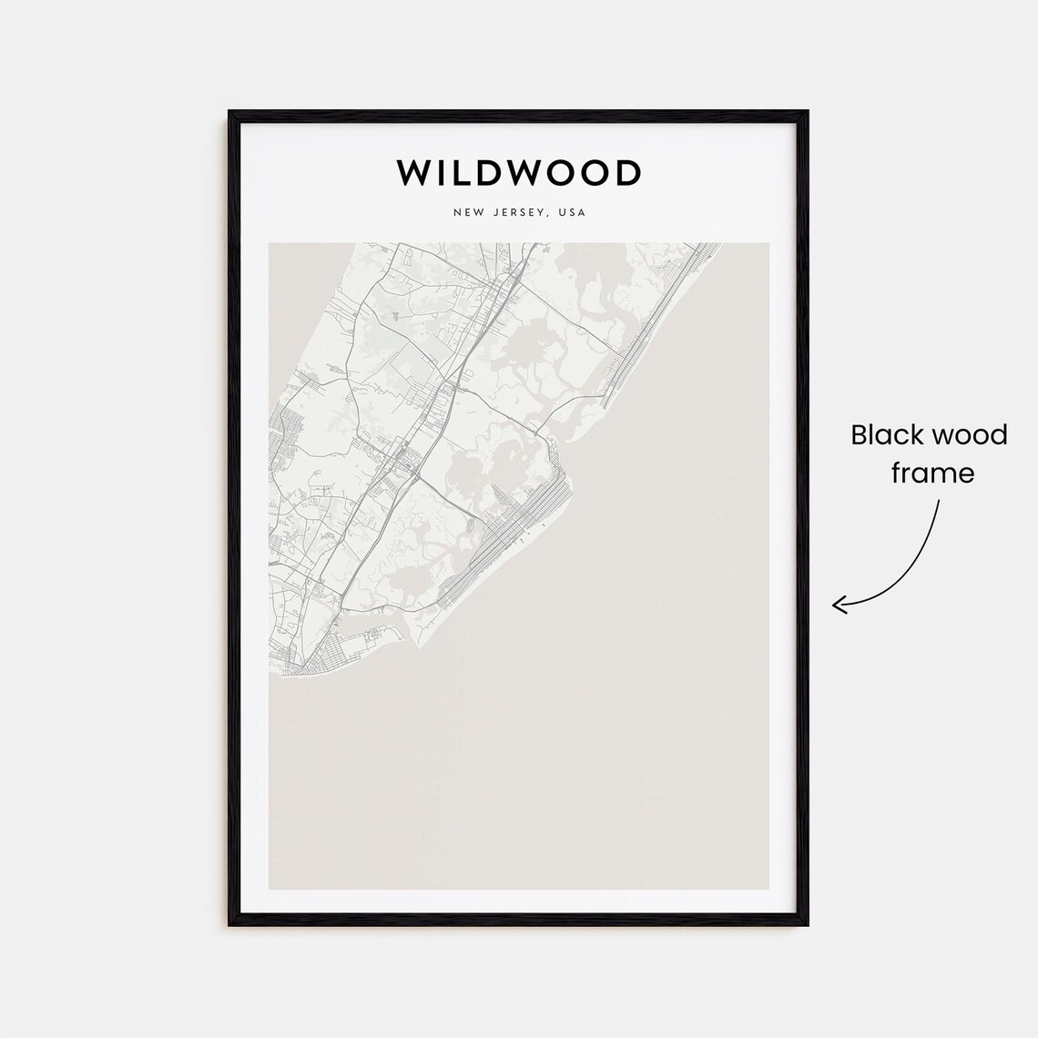 Wildwood New Jersey USA Minimal Beach Town Street Map Poster - Image 3