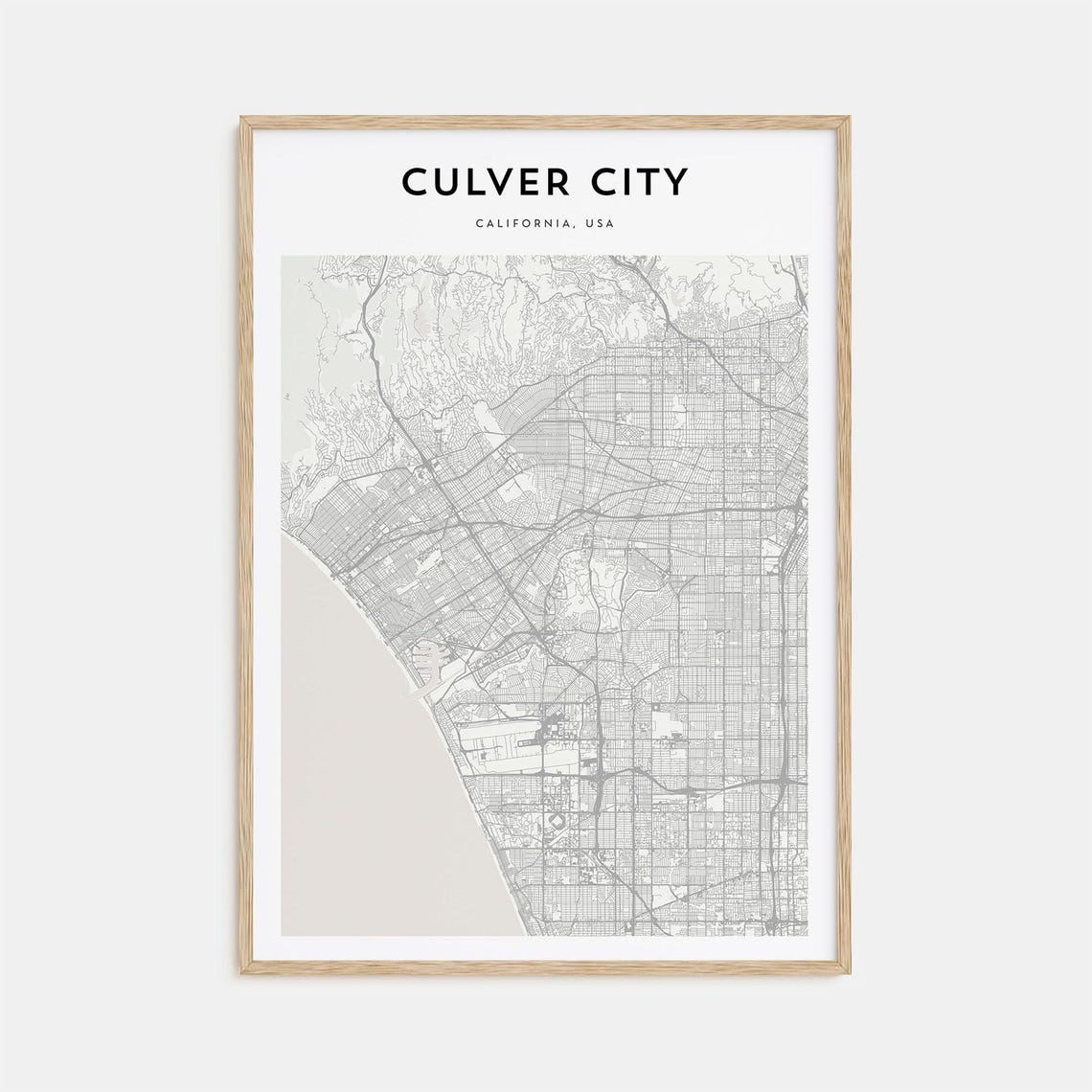 Culver City California Modern Minimalist City Street Map Travel Poster