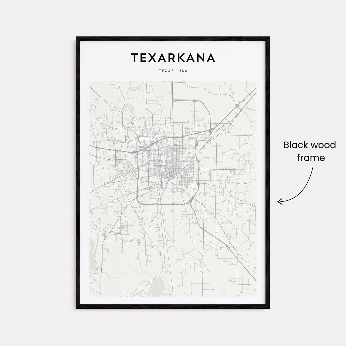 Texarkana Texas USA Minimalist City Street Map Line Art Travel Poster - Image 3