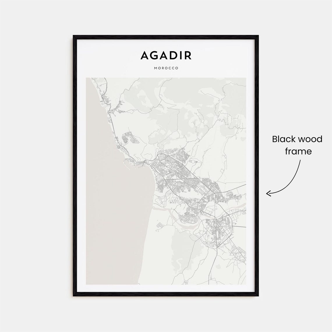 Minimalist Agadir Morocco City Street Map Poster in Beige Tones - Image 3
