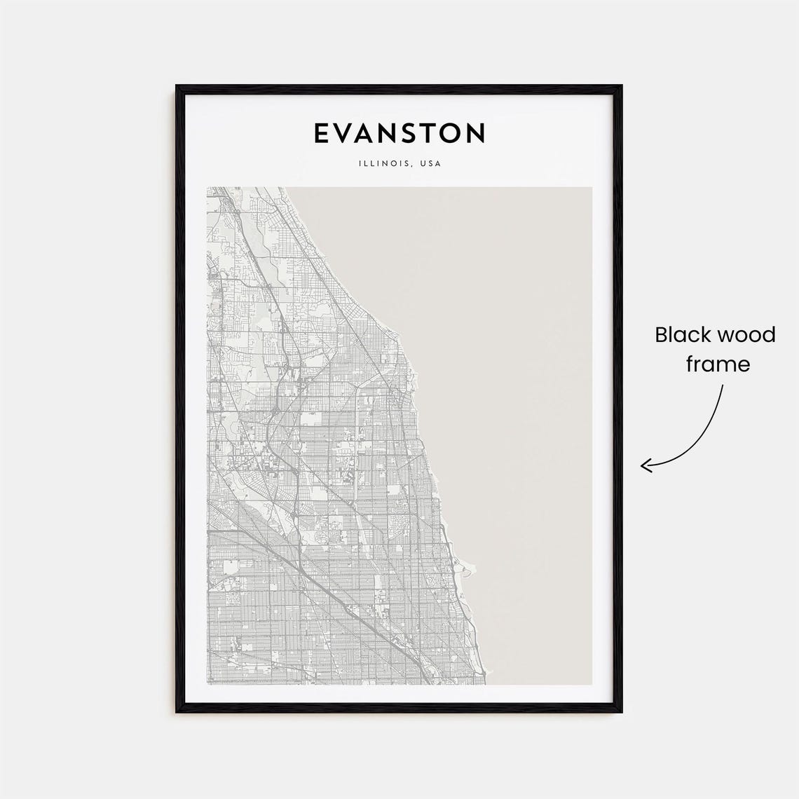Evanston Illinois Minimalist City Street Map Poster Lakefront Decor - Image 3