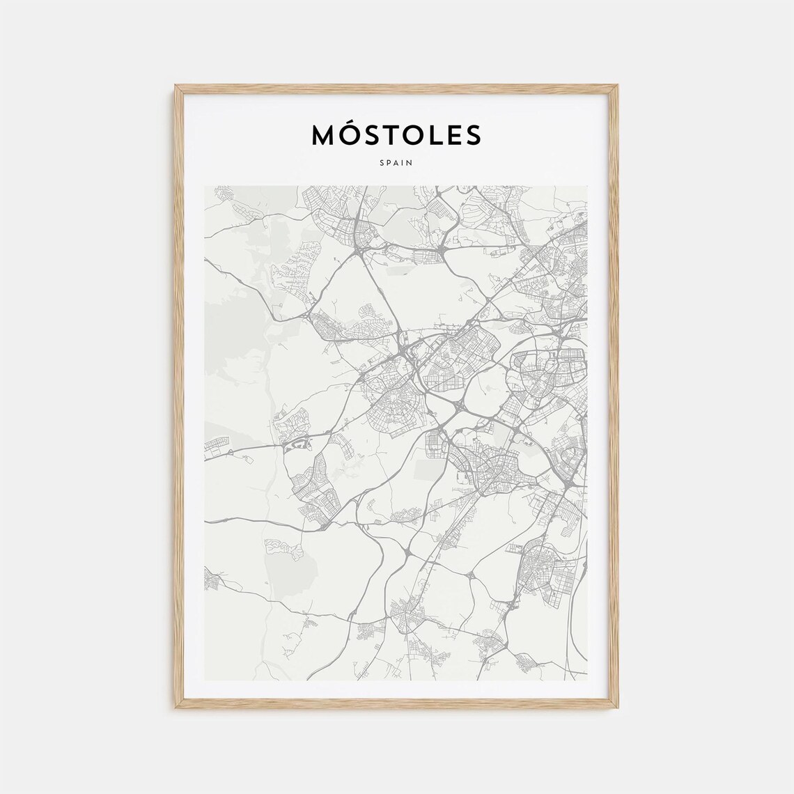Mostoles Spain Suburban Grid Minimalist Beige Street Map Poster