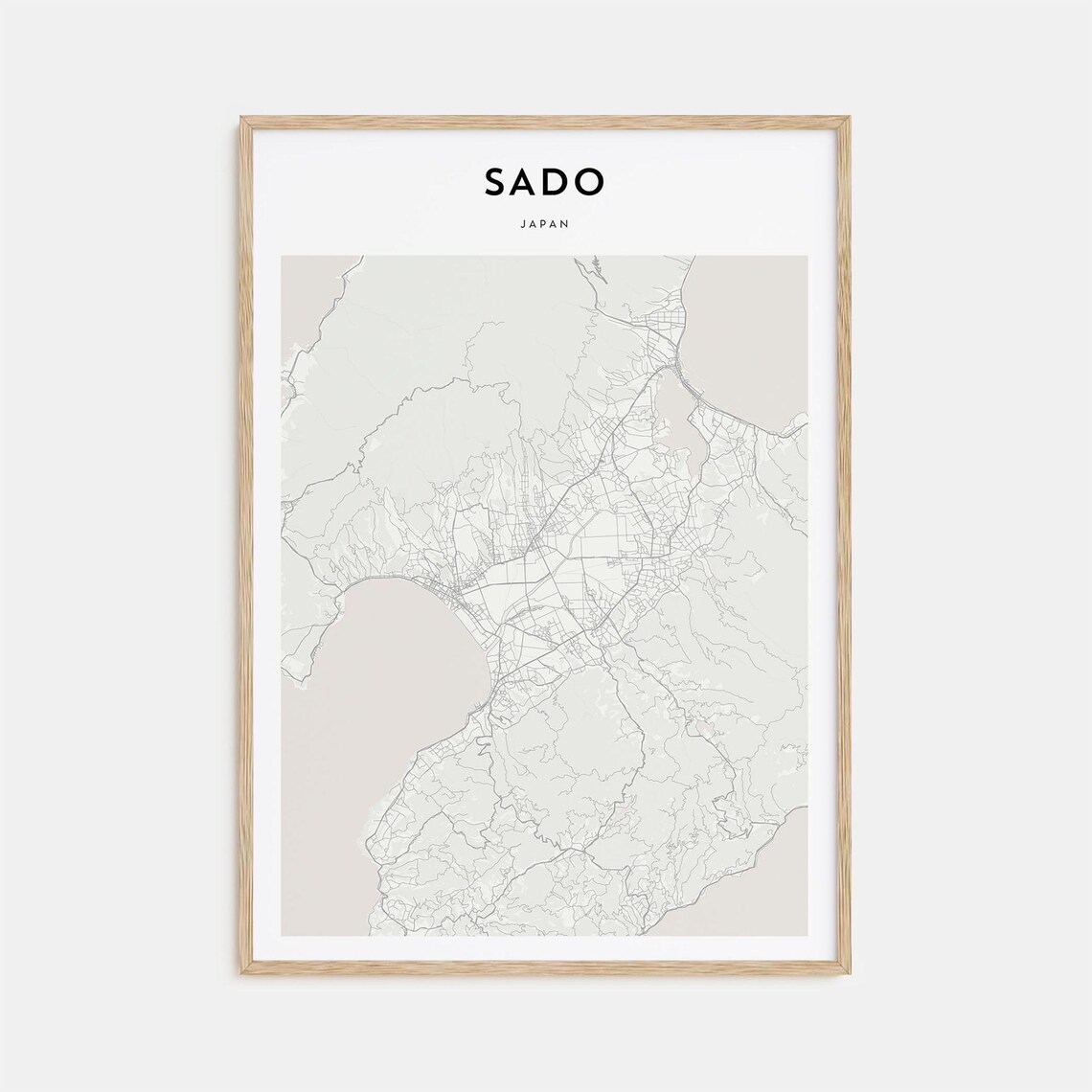 Sado Japan Minimalist Island City Street Map Monochrome Art Poster