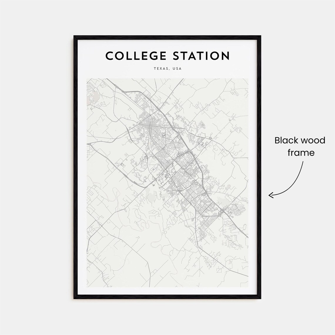 College Station Texas USA Minimalist City Street Map Travel Poster - Image 3