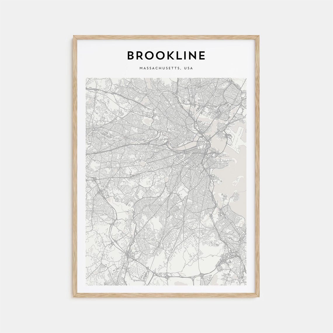 Brookline Massachusetts Minimalist Line Map City Street Poster