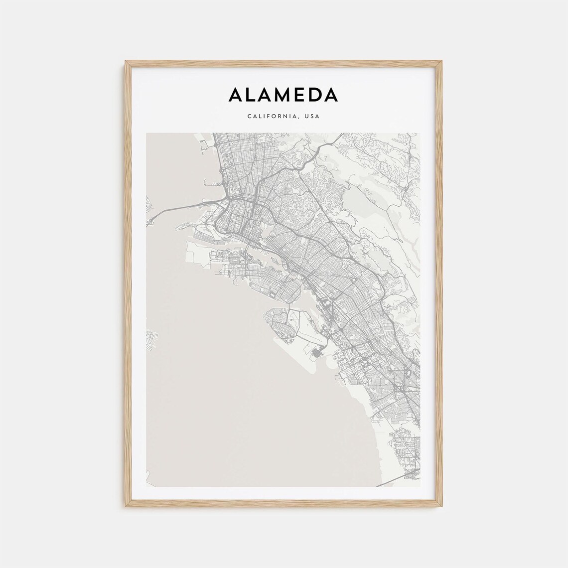 Alameda California Minimalist Bay City Street Map Travel Poster