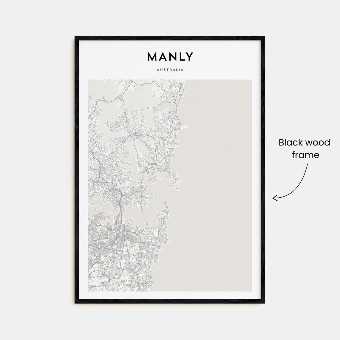 Manly Australia Minimalist City Street Map Black White Art Poster - Image 3