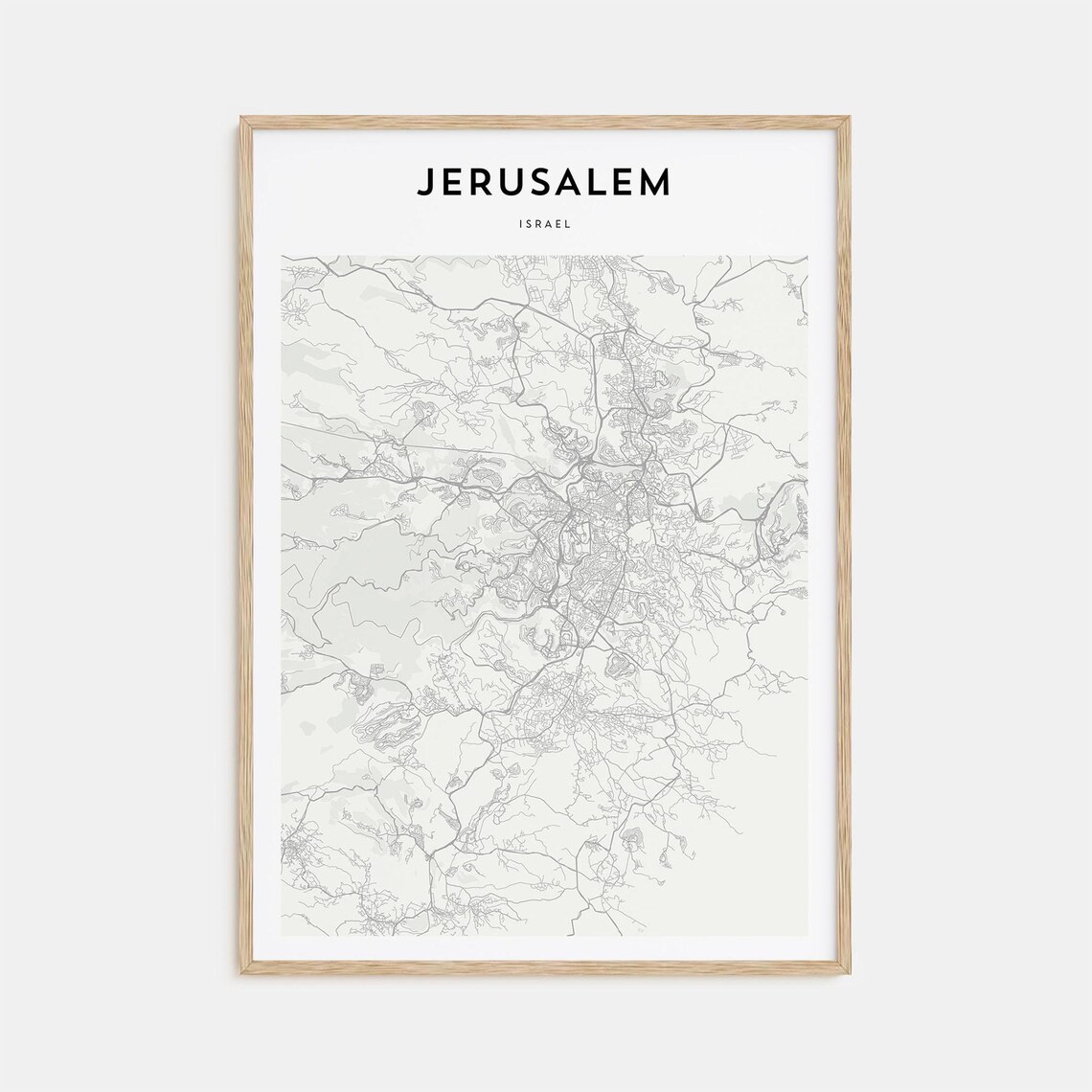 Jerusalem Israel Detailed Minimalist Street Map City Travel Poster