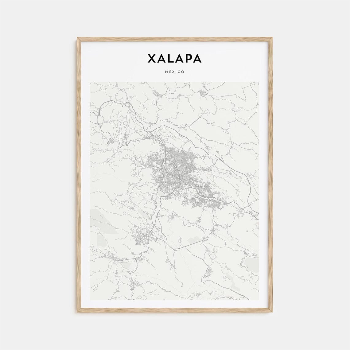 Xalapa Mexico Minimal Street Map Black and White City Poster