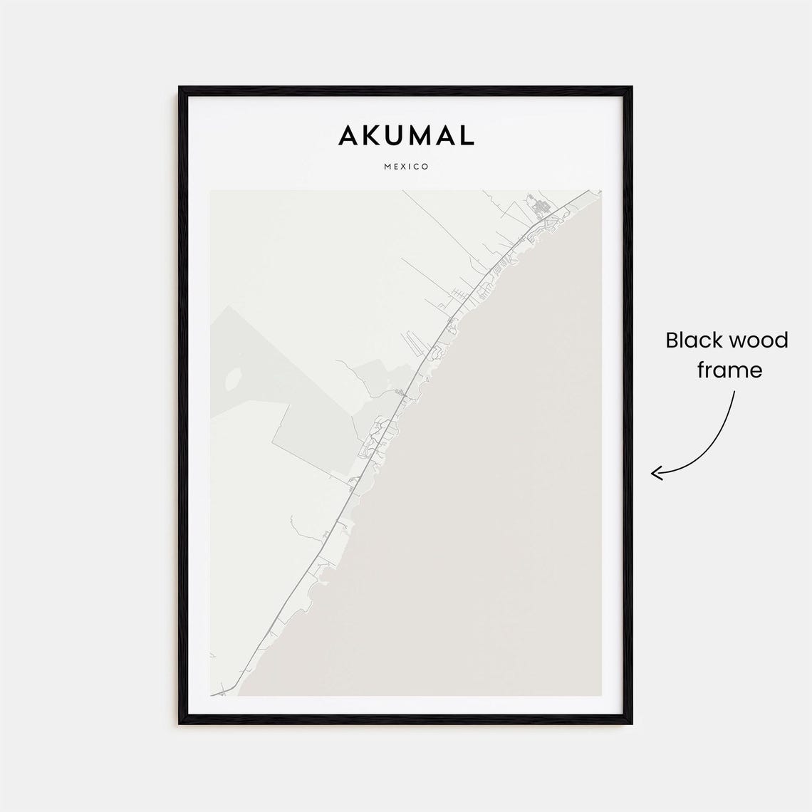 Akumal Mexico Minimalist Coastal Town Street Map Travel Poster - Image 3