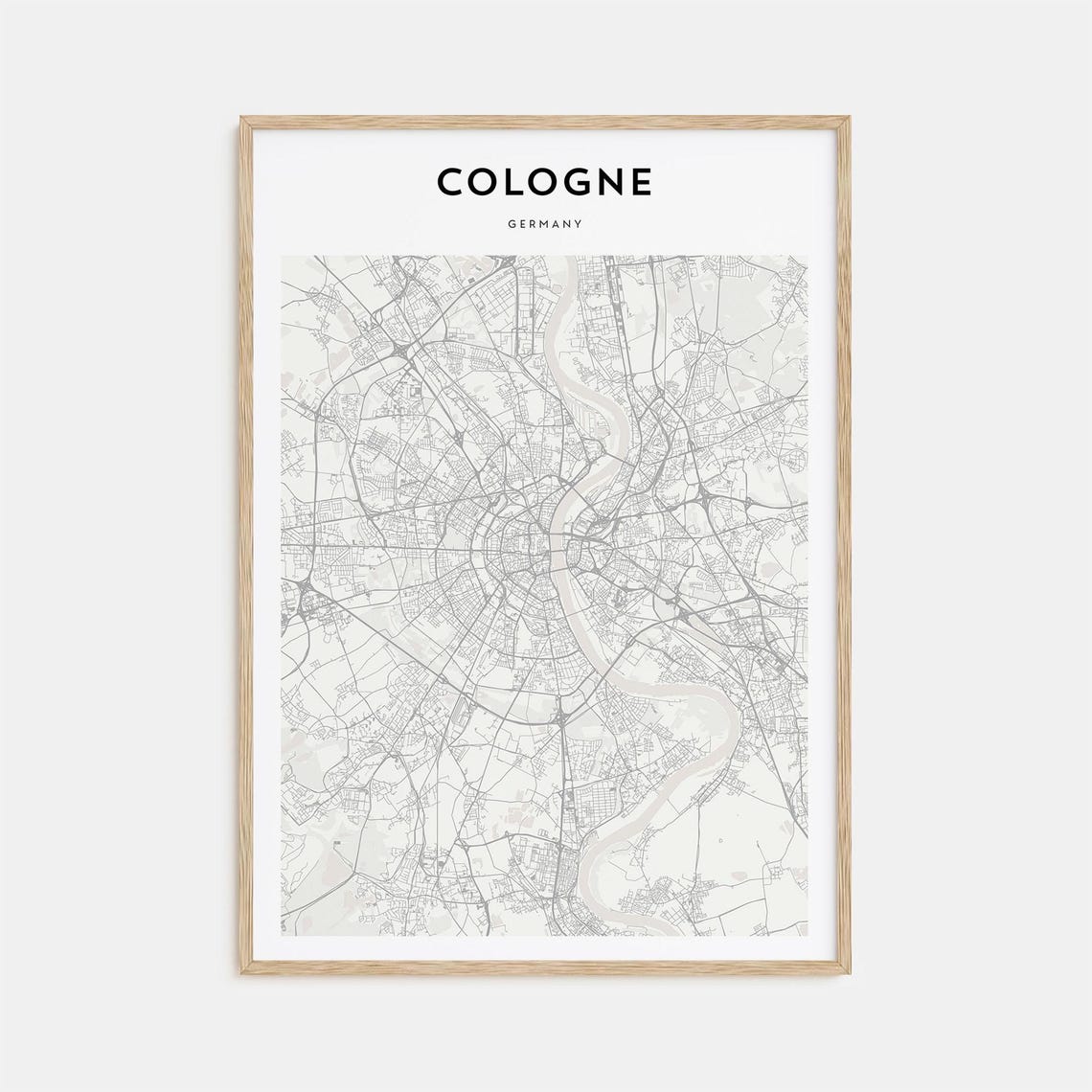 Cologne Germany Minimal Street Map Black and White Rhine River Poster