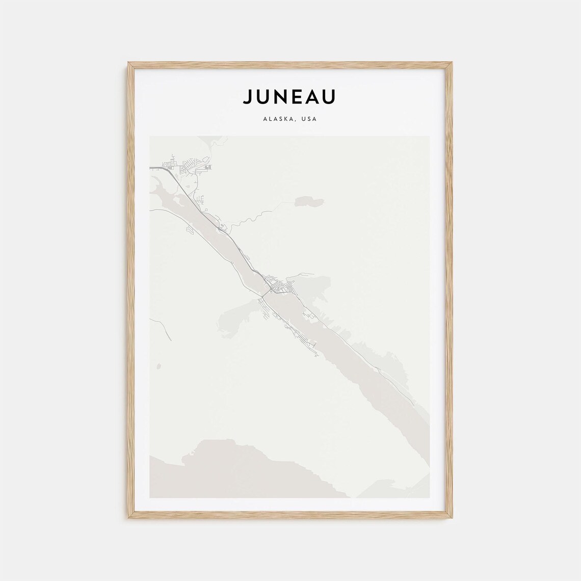 Juneau Alaska Minimalist Fjord City Street Map Line Art Poster