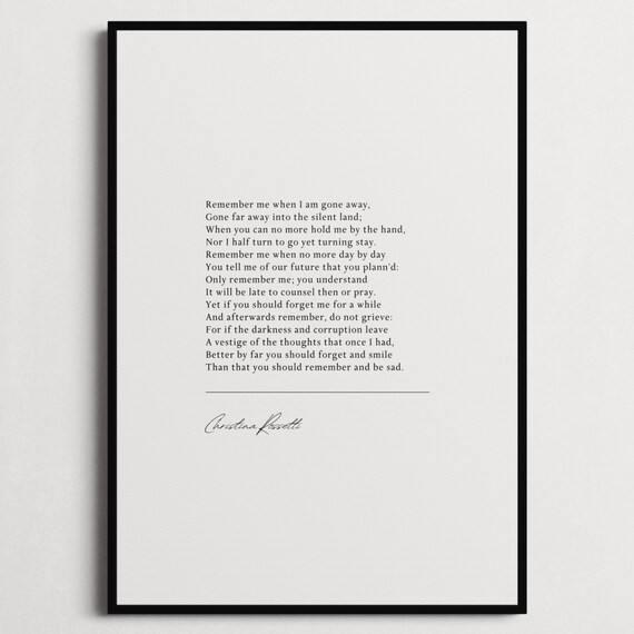 Christina Rossetti Remember Me Funeral Grief Poem Minimalist Quote Poster