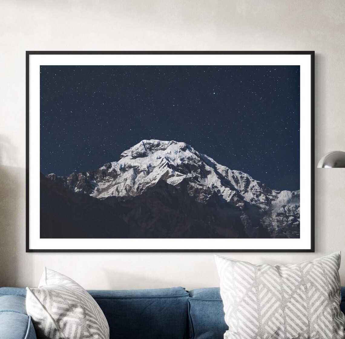 Snowy Annapurna Peak Under Starry Night Sky Mountain Photography Poster