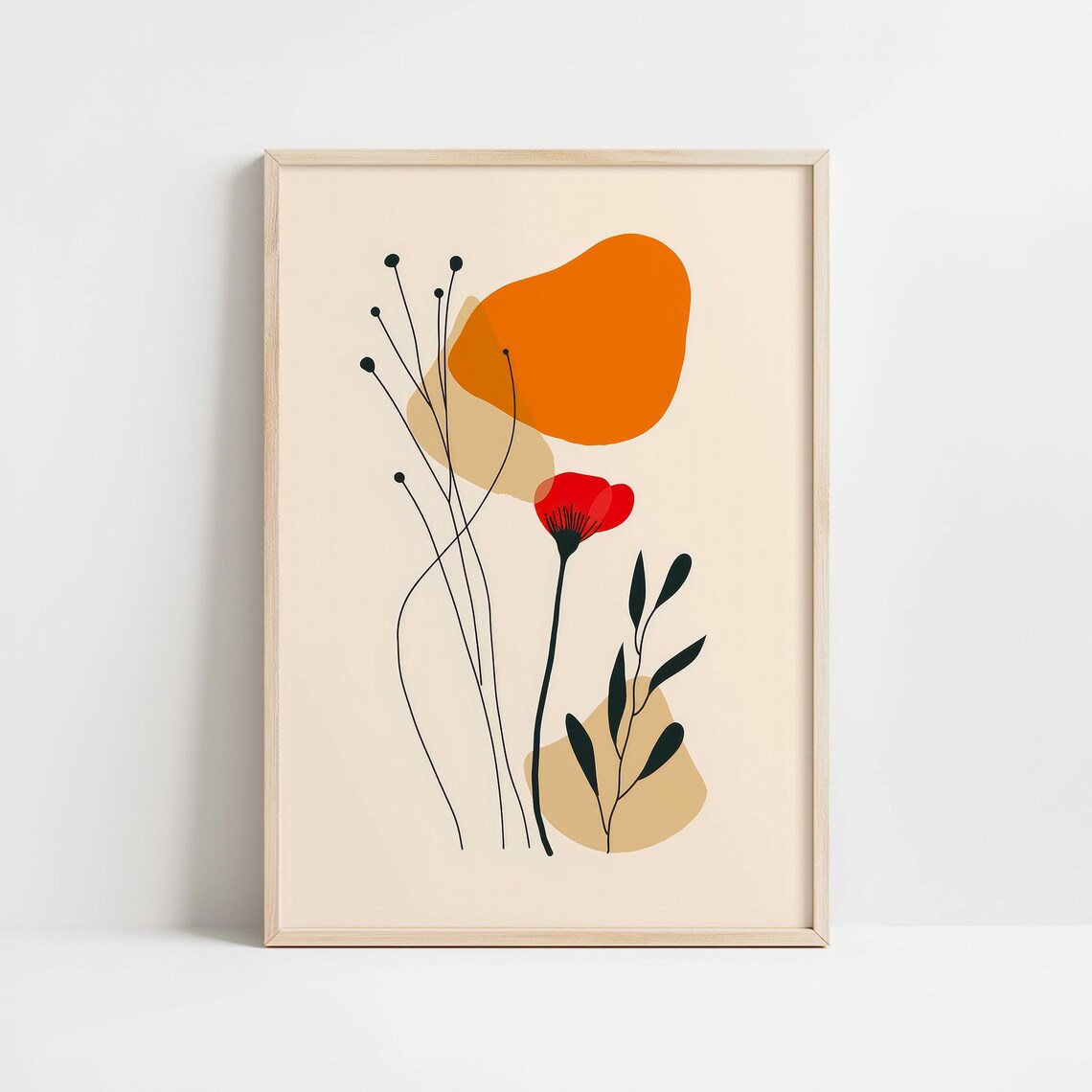 Abstract Red Poppy Minimalist Botanical Earthy Tones Art Poster