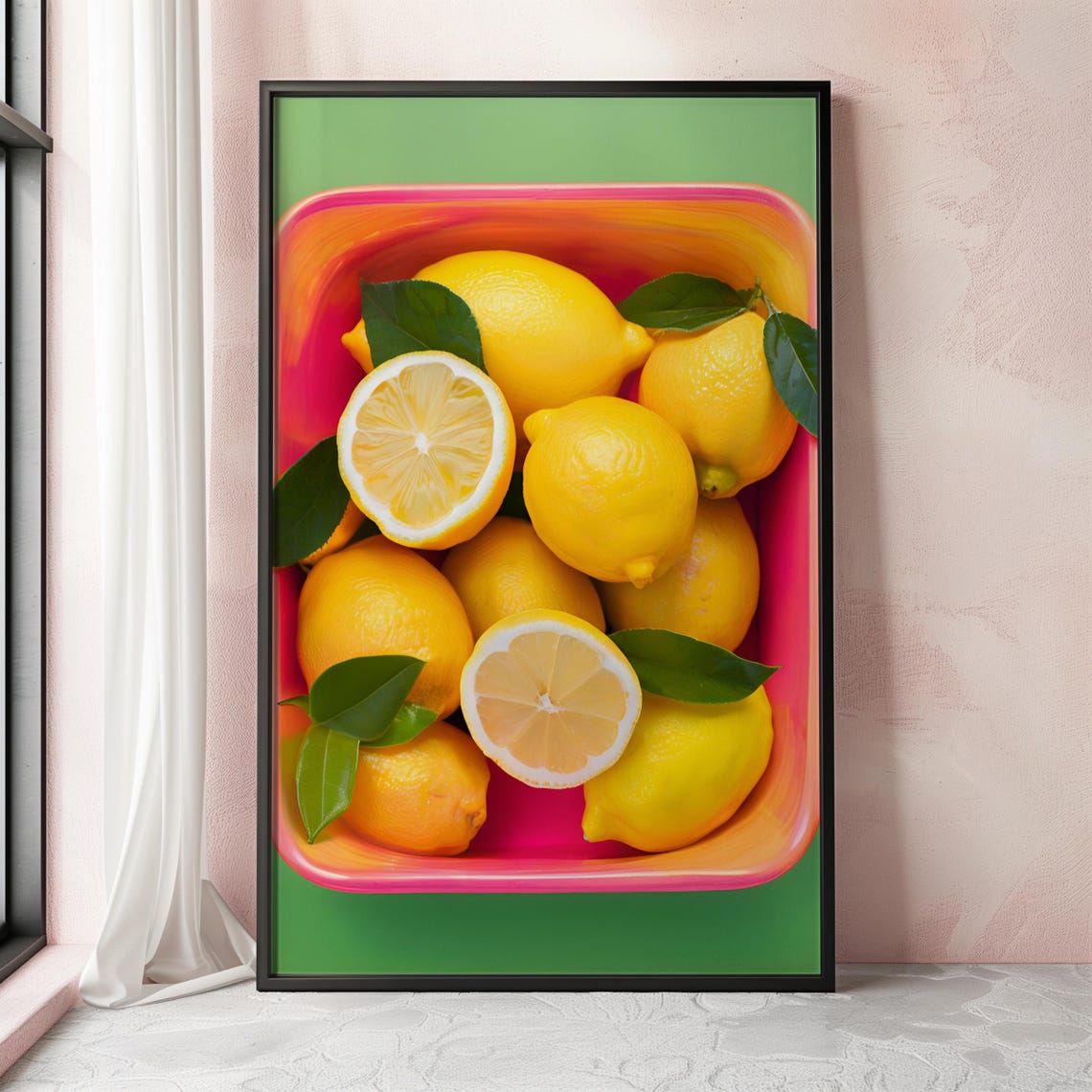 Bowl Of Lemons Hot Pink Dish Vibrant Kitchen Pop Art Decor Poster - Image 2