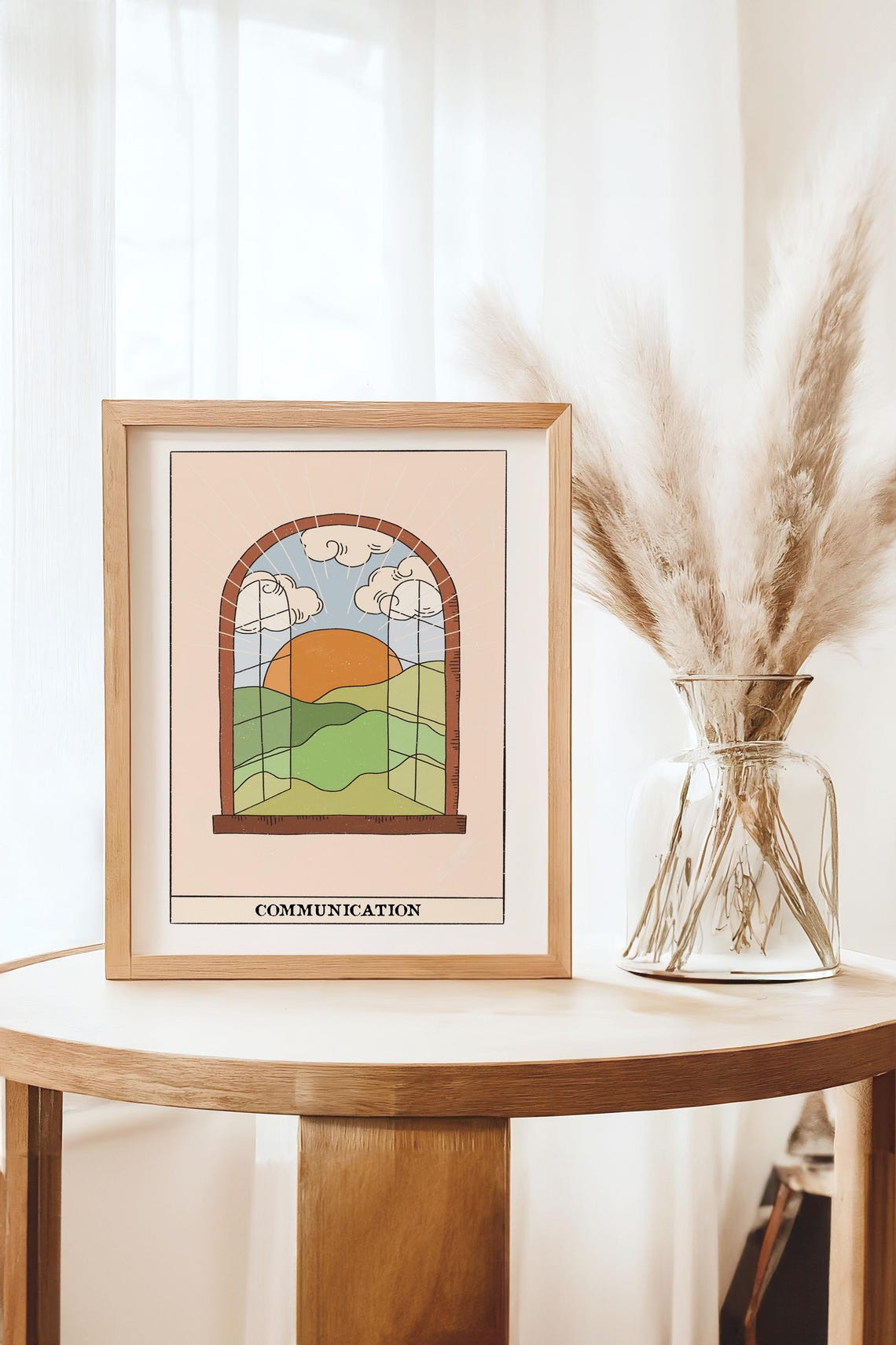 Communication Tarot Card Art with Serene Sunset Window View Poster - Image 2