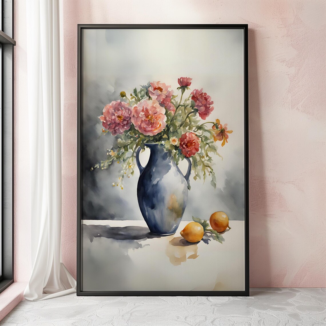Blush Pink Peony Bouquet Watercolor Floral Arrangement Art Print - Image 2