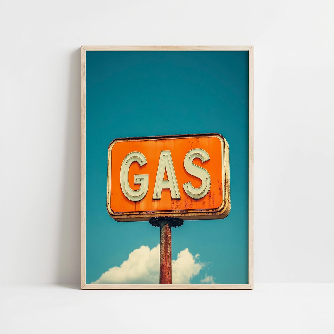 Vintage Gas Station Sign Art Print, Retro Road Trip
