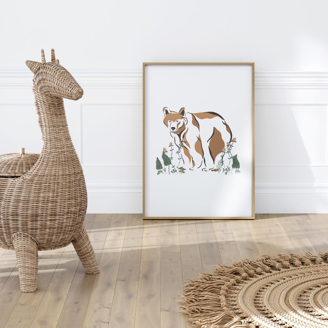 Bohemian Brown Bear Botanical Clover Meadow Forest Wildlife Poster - Image 2