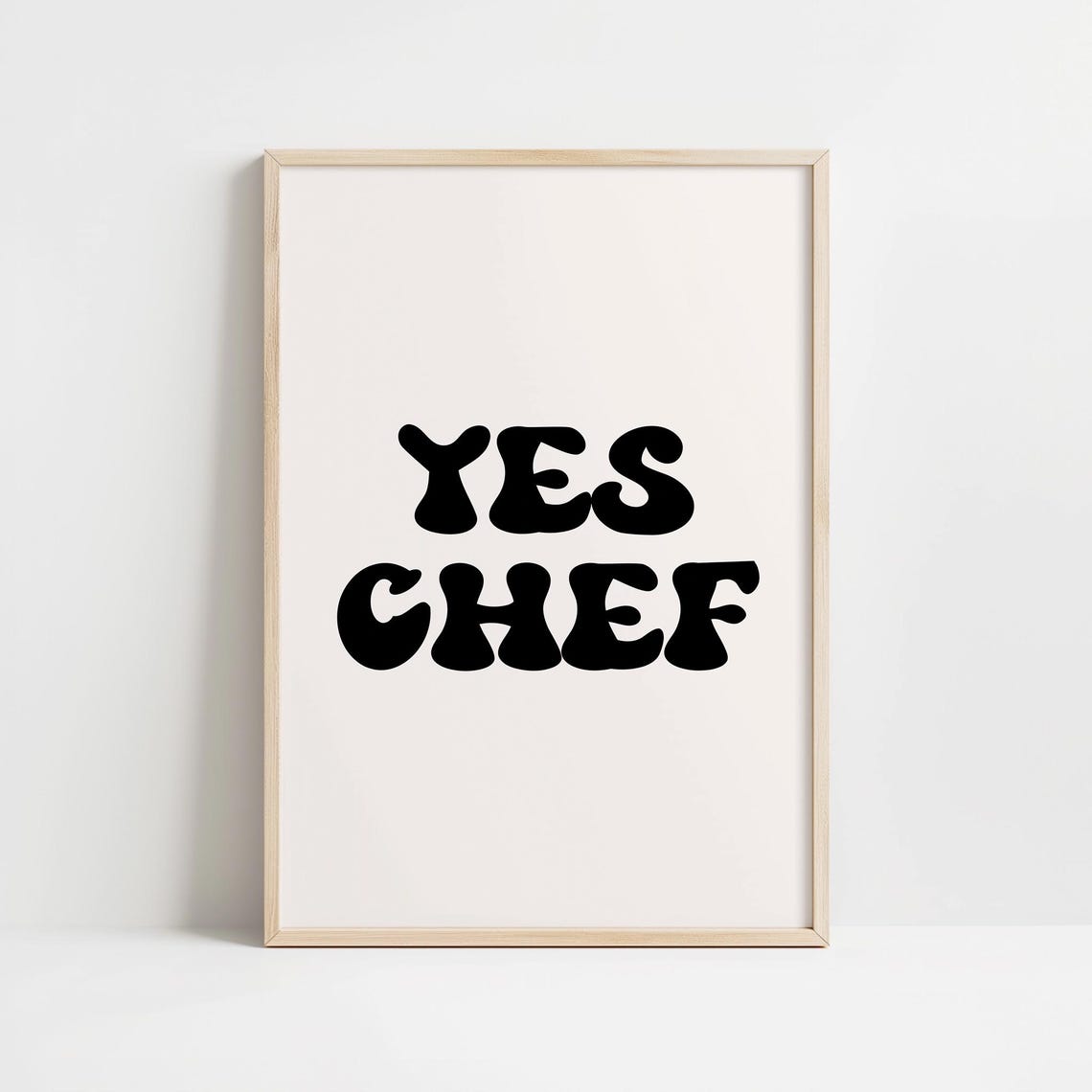 Yes Chef Retro Bubble Letter Kitchen Quote Fun Typography Poster