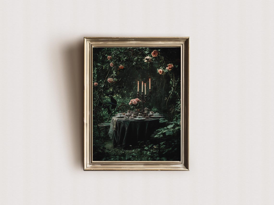 Enchanted Forest Tea Party Dark Cottagecore Gothic Rose Poster - Image 3