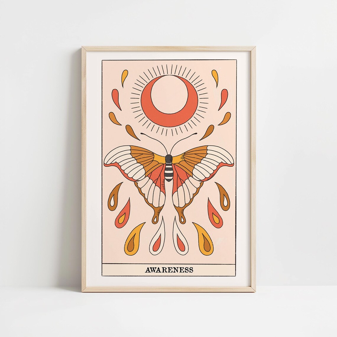 Awareness Tarot Card Art with Butterfly and Radiant Sun Poster